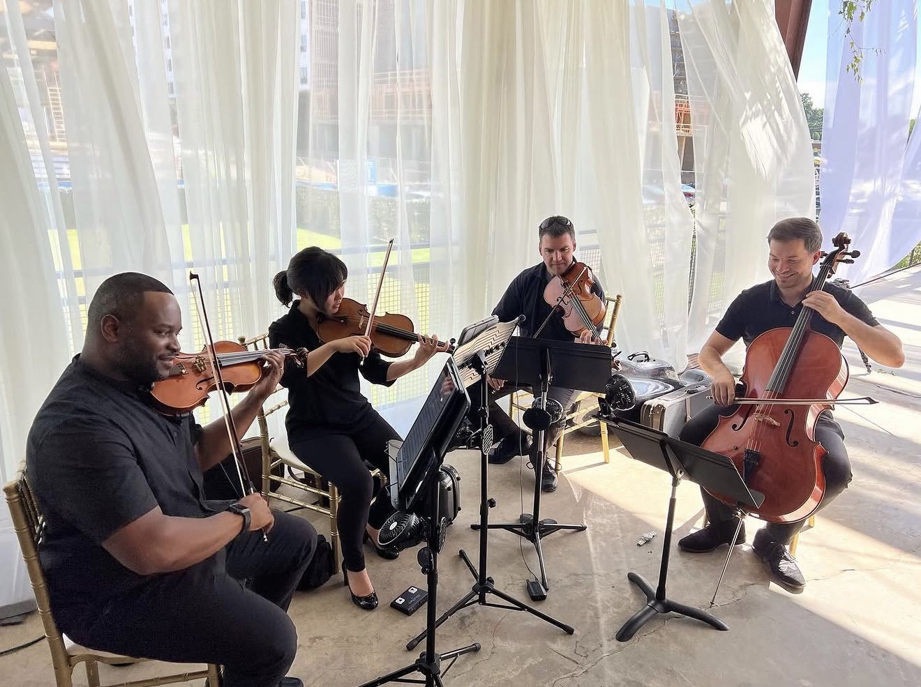 Lumina String Quartet performing at a wedding in West Midtown, Atlanta