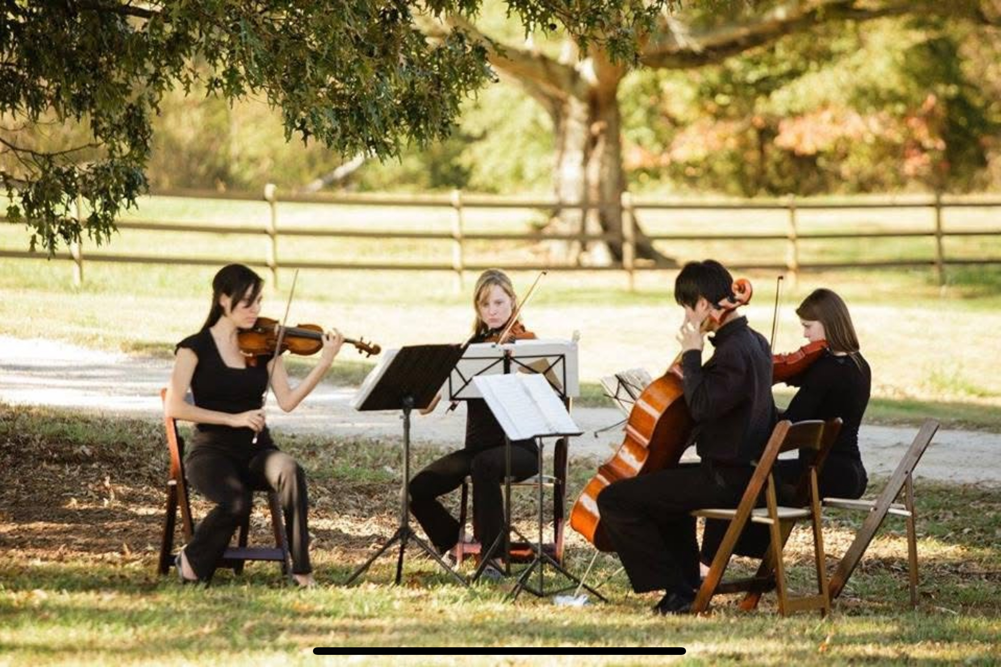 Violinist Rosie Riquelme Antunez, director of Lumina String Ensemble, performing at a wedding.